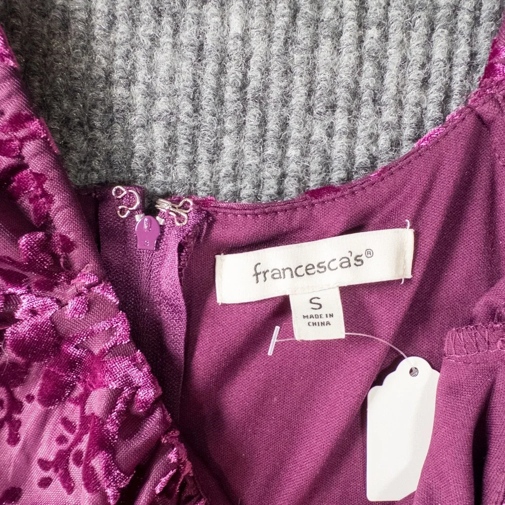 Francesca's Purple Velvet Burnout Mini Dress Size Small
